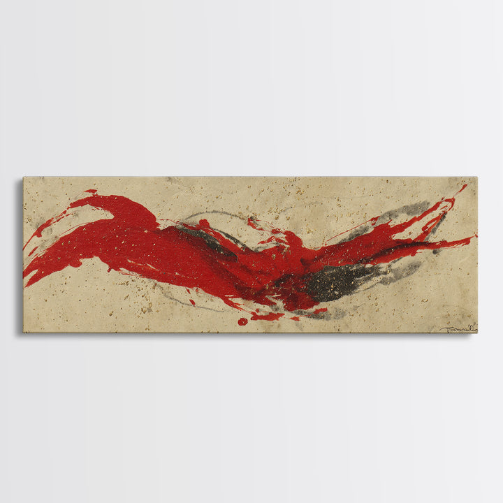Bold Red Brushstroke Seal Abstraction Canvas Print, Calligraphy Art, Art Print, Living Room Decor, Fine Art, Script, Printable, CAL-3x1-35