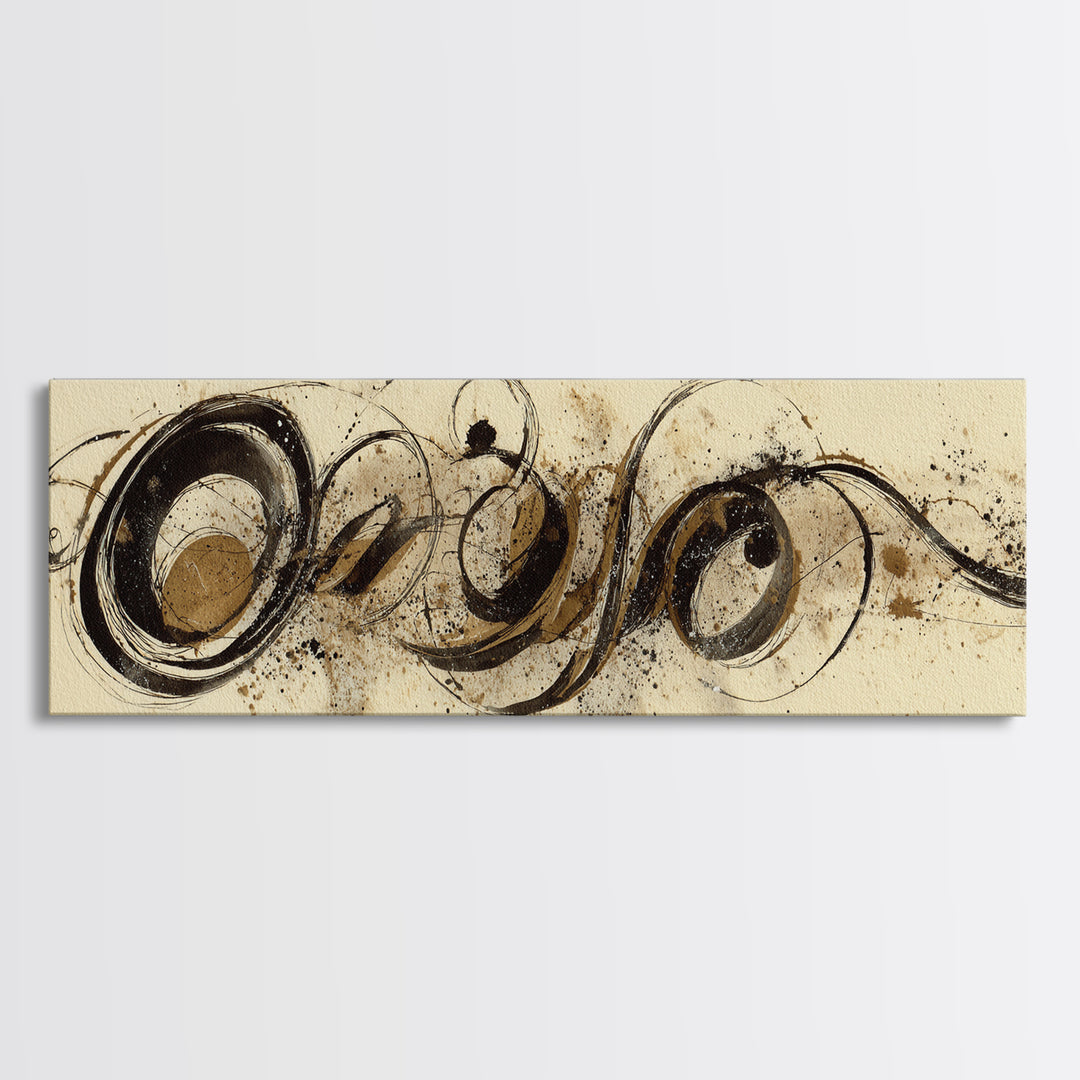Baroque Scrollwork Made from Looping Pen Strokes Canvas Print, Calligraphy Art, Minimalist Wall Art, Living Room Decor, Script, CAL-3x1-4