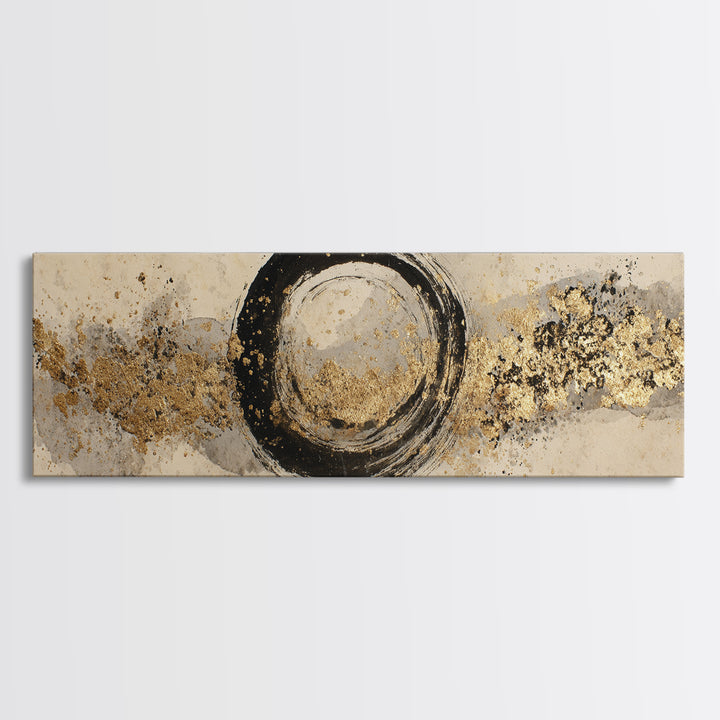 Japanese Brush Mark Circle Framed Canvas Print, Calligraphy Art, Neutral Decor, Living Room Decor, Fine Art, Script, Wall Art, CAL-3x1-44