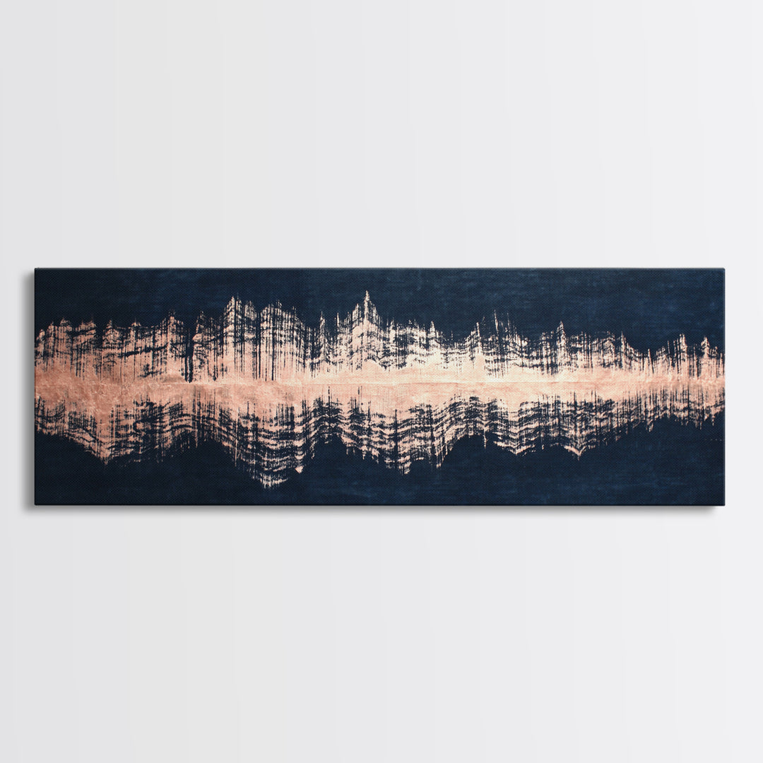 Layered Copper Ink Strokes on Dark Navy Canvas Print, Calligraphy Art, Modern Wall Art, Living Room Decor, Fine Art, Script, CAL-3x1-46