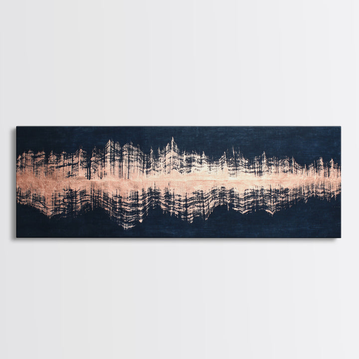 Layered Copper Ink Strokes on Dark Navy Canvas Print, Calligraphy Art, Modern Wall Art, Living Room Decor, Fine Art, Script, CAL-3x1-46