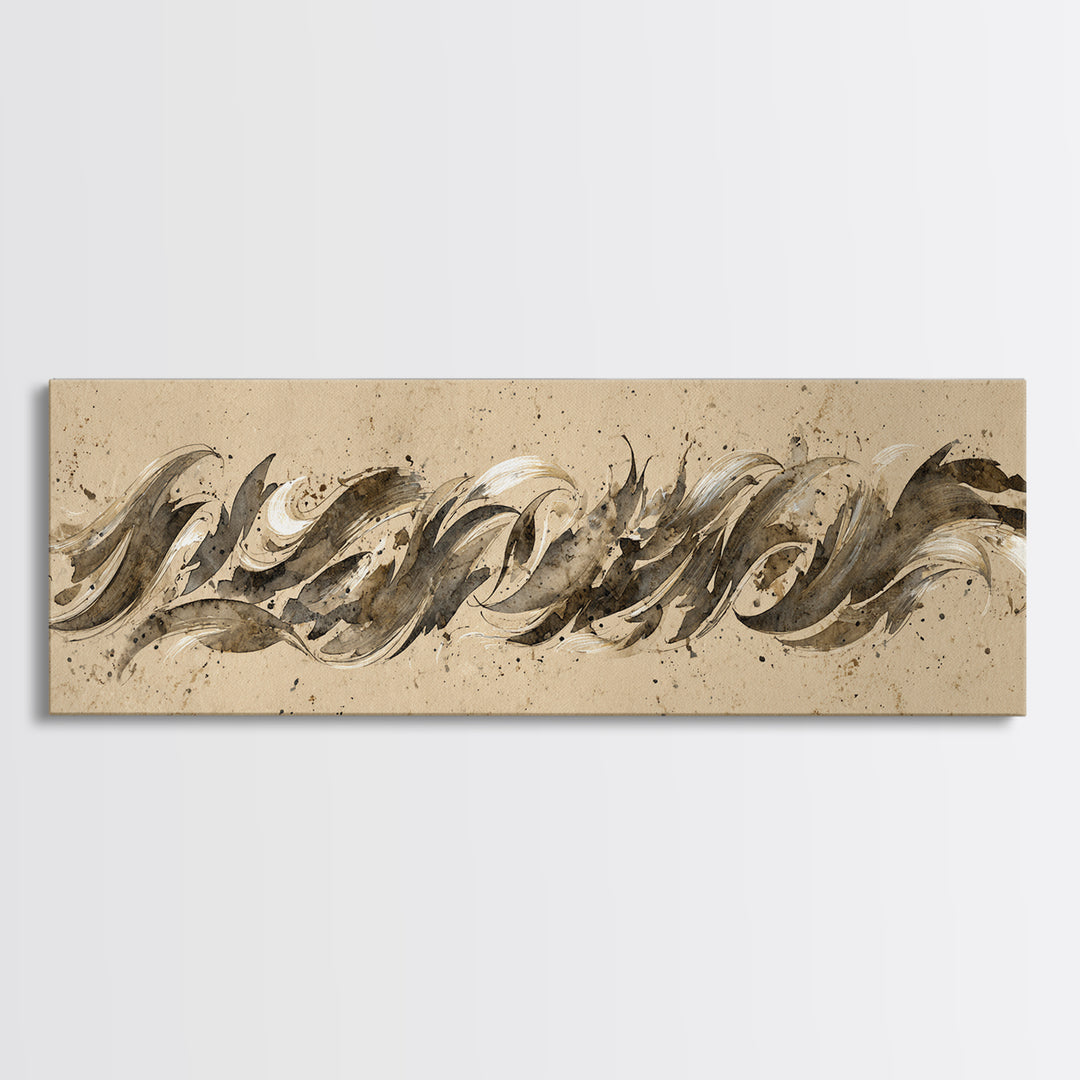 Calligraphic Bird Shape Formed from Flowing Lines Canvas Print, Calligraphy Art, Art Print, Living Room Decor, Fine Art, Script, CAL-3x1-48
