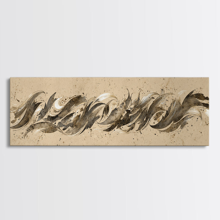 Calligraphic Bird Shape Formed from Flowing Lines Canvas Print, Calligraphy Art, Art Print, Living Room Decor, Fine Art, Script, CAL-3x1-48