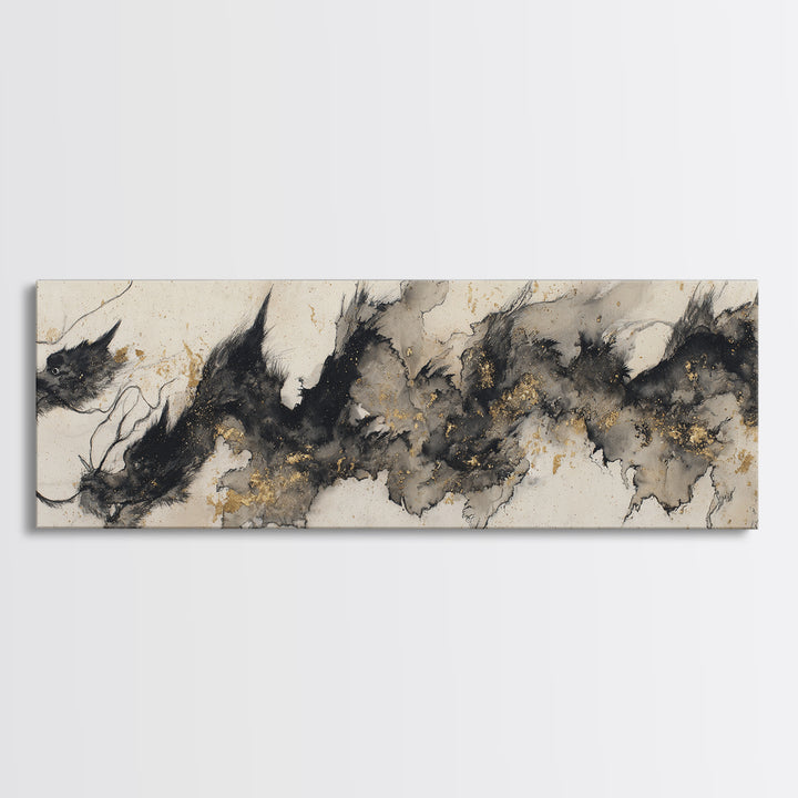 Ink Wash Dragon Curve Canvas Print, Calligraphy Art, Custom Art, Living Room Decor, Script, Neutral Decor, Modern Decor, CAL-3x1-49