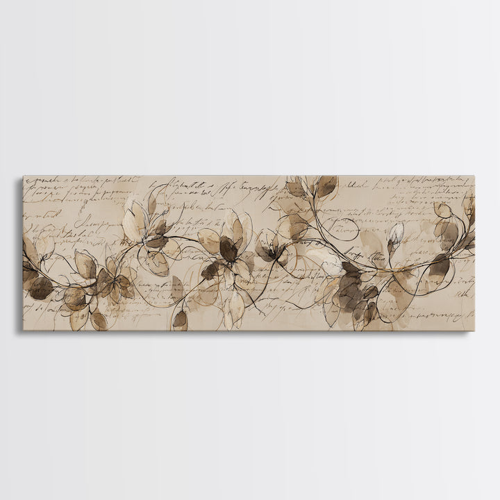 Floral Vine Created from Graceful Script Like Framed Canvas Print, Calligraphy Art, Living Room Decor, Oil Painting, Script, CAL-3x1-51