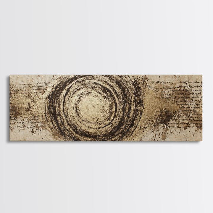 Gold Leaf Calligraphic Spiral on Plaster Surface Canvas Print, Calligraphy Art, Wall Art Printable, Living Room Decor, Script, CAL-3x1-54