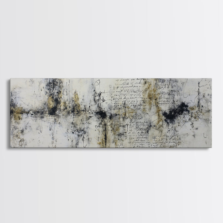 Romantic Handwritten Marks Without Readable Words Canvas Print, Calligraphy Art, Contemporary Art, Living Room Decor, Script, CAL-3x1-55