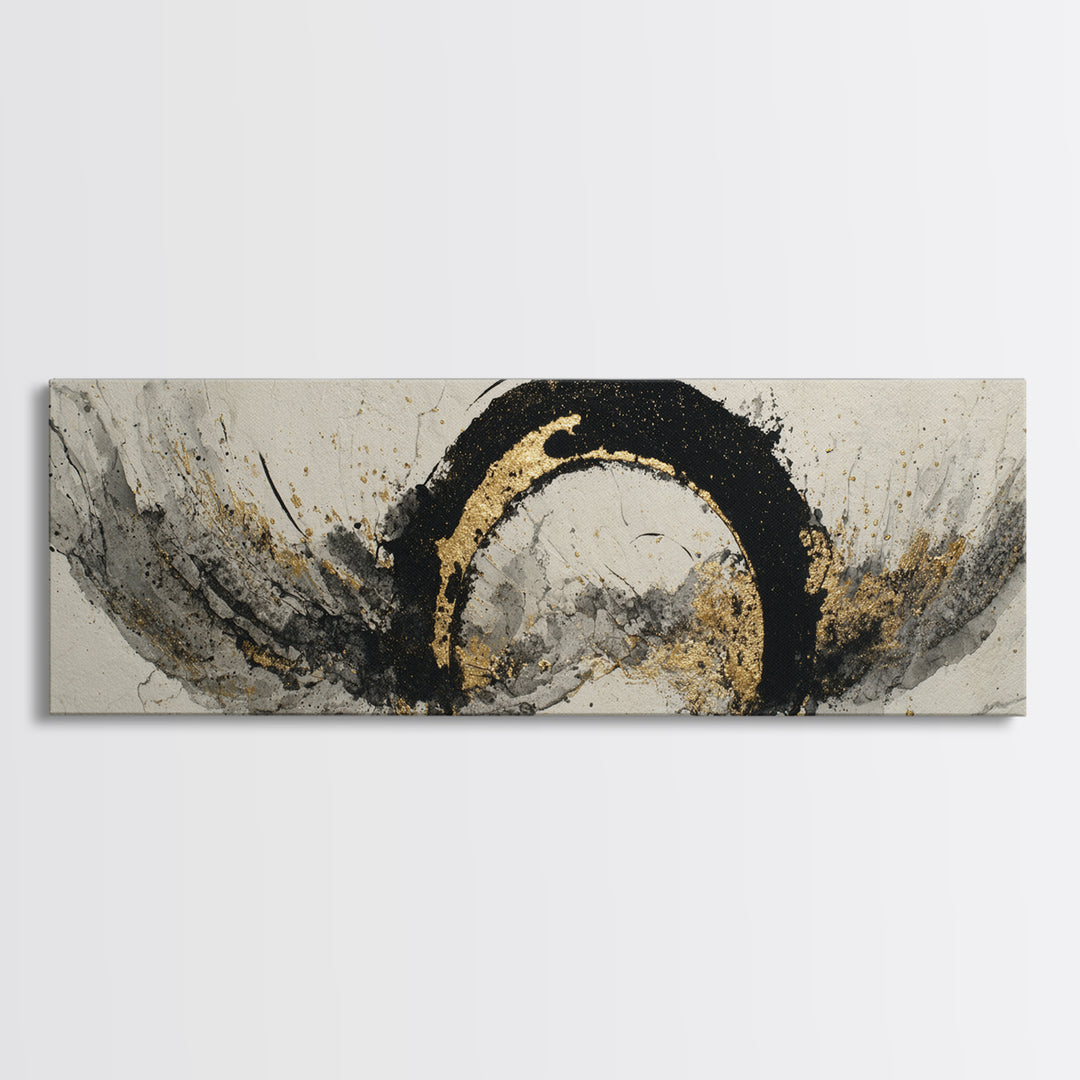Crescent Moon Made from Elegant Ink Swashes Canvas Print, Calligraphy Art, Minimalist Wall Art, Living Room Decor, Script, CAL-3x1-61