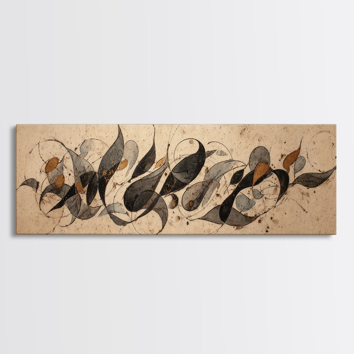 Botanical Calligraphy Pattern Canvas Print, Calligraphy Art, Gallery Decor, Living Room Decor, Fine Art, Script, CAL-3x1-62