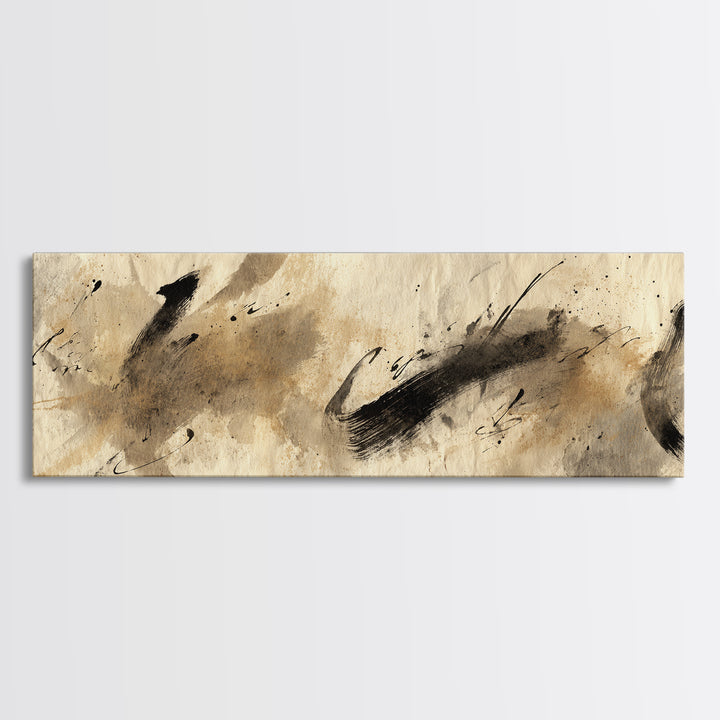 Abstract Prayer Flag of Brush Marks Framed Canvas Print, Calligraphy Art, Room Decor, Living Room Decor, Fine Art, Script, CAL-3x1-63