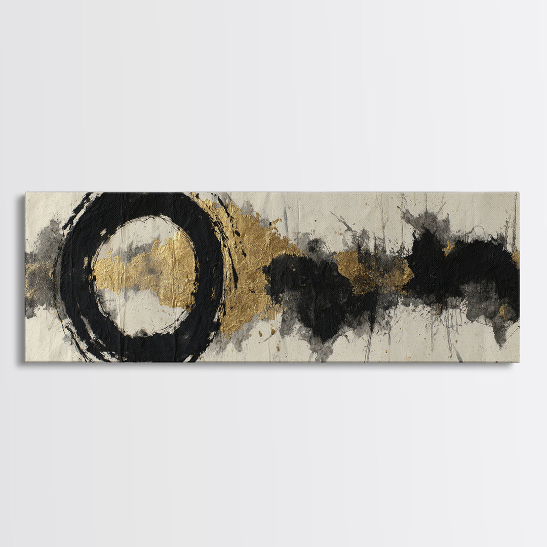 Japanese Brush Mark Circle Framed Canvas Print, Calligraphy Art, Contemporary Art, Living Room Decor, Fine Art, Script, CAL-3x1-68