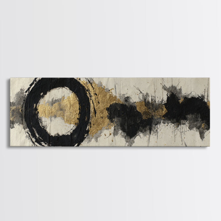 Japanese Brush Mark Circle Framed Canvas Print, Calligraphy Art, Contemporary Art, Living Room Decor, Fine Art, Script, CAL-3x1-68