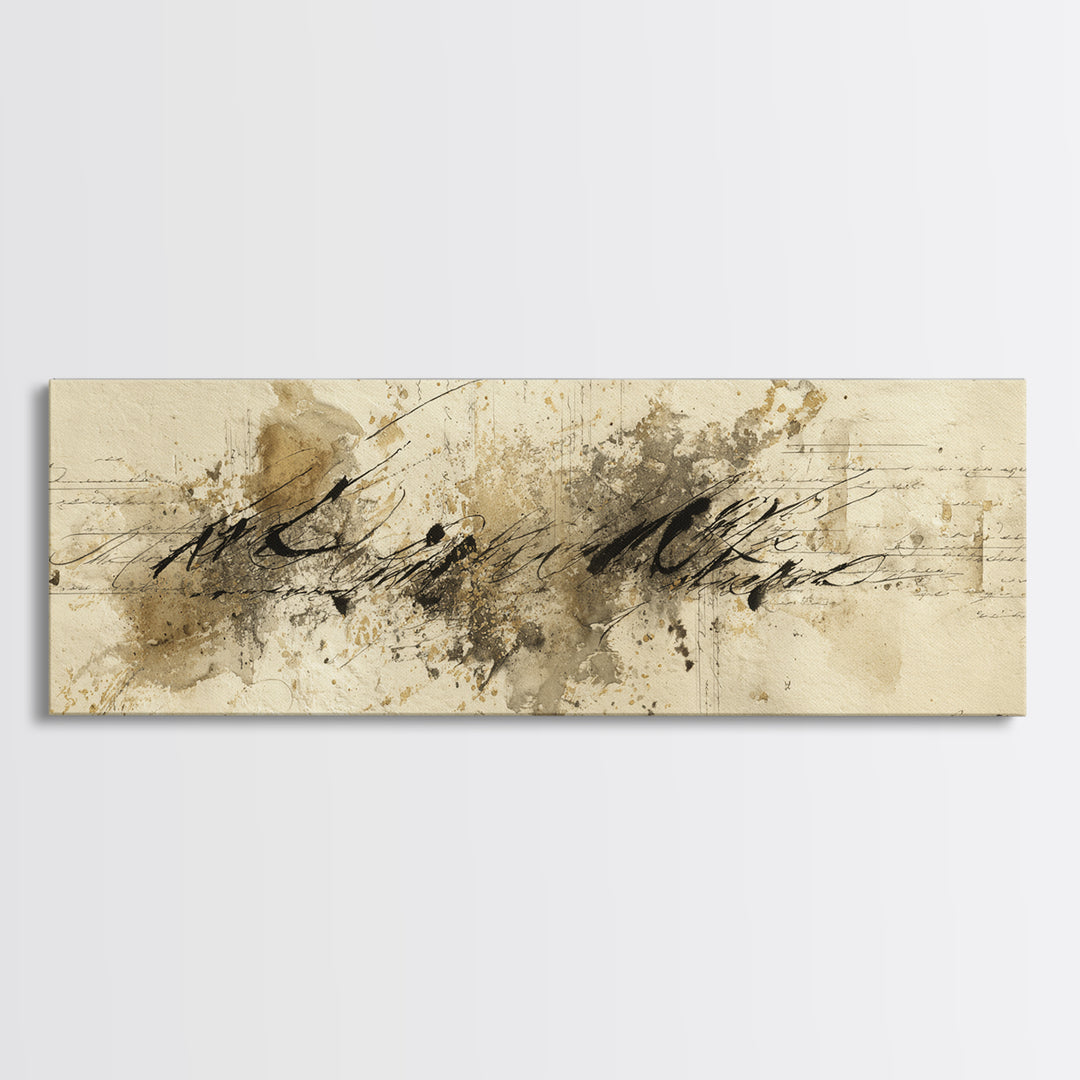 Romantic Handwritten Marks Without Readable Words Canvas Print, Calligraphy Art, Neutral Decor, Living Room Decor, Script, CAL-3x1-7