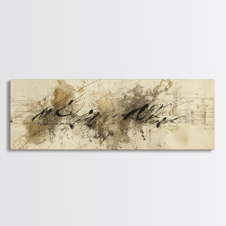 Romantic Handwritten Marks Without Readable Words Canvas Print, Calligraphy Art, Neutral Decor, Living Room Decor, Script, CAL-3x1-7