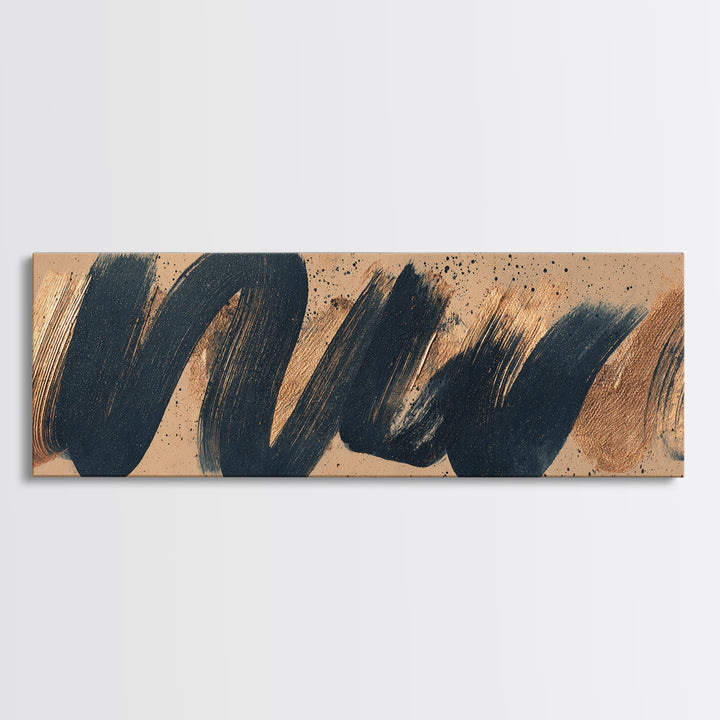 Layered Copper Ink Strokes on Dark Navy Canvas Print, Calligraphy Art, Art Print, Living Room Decor, Fine Art, Script, CAL-3x1-70