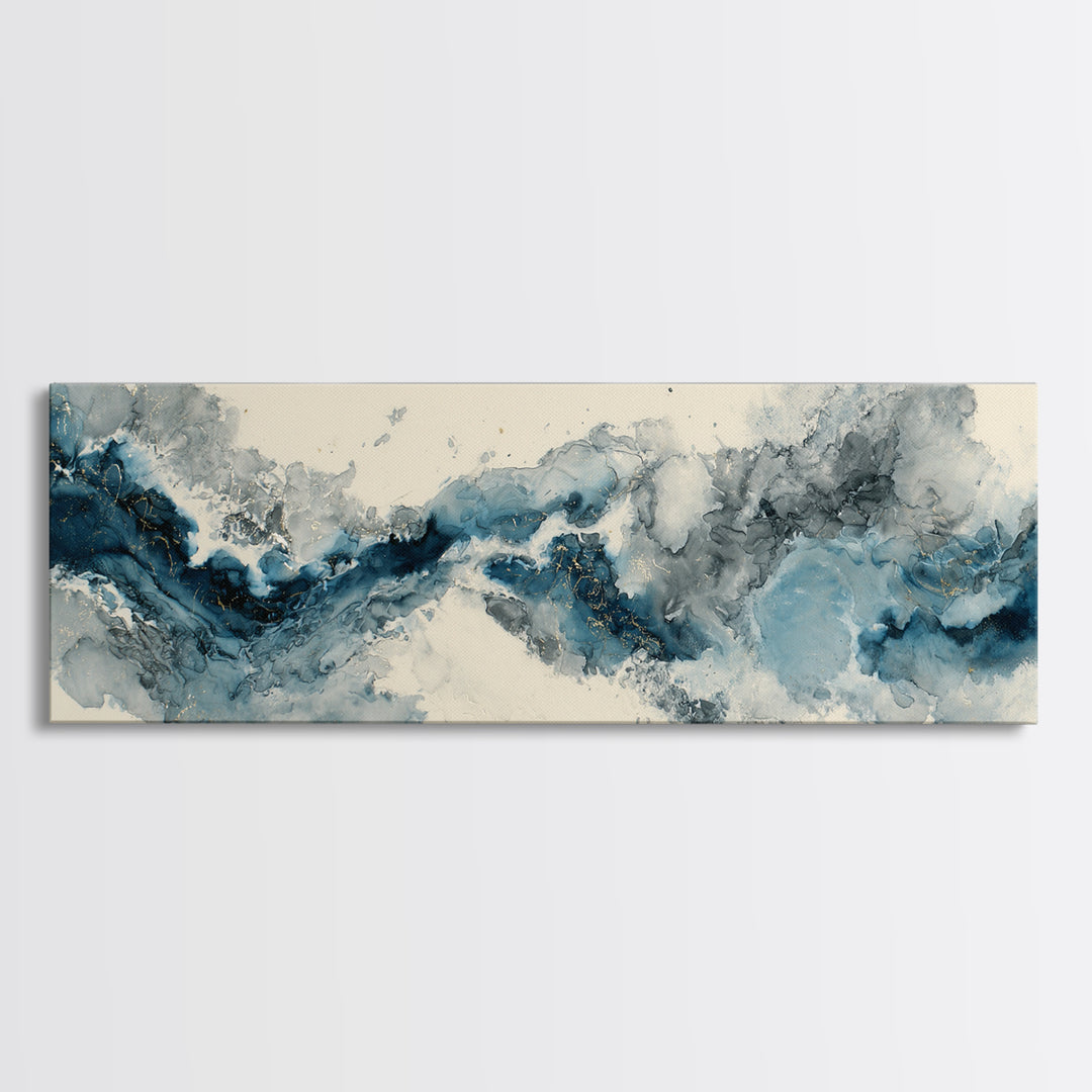 Modern Calligraphy Wave Framed Canvas Print, Calligraphy Art, Japanese Art, Living Room Decor, Fine Art, Script, Quote Wall Art, CAL-3x1-74