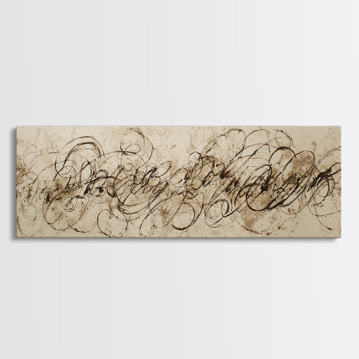 Baroque Scrollwork Made from Looping Pen Strokes Canvas Print, Calligraphy Art, Home Decor, Living Room Decor, Fine Art, Script, CAL-3x1-76