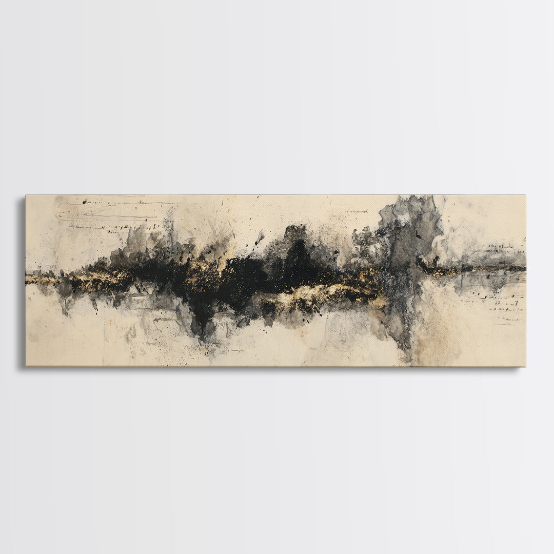 Monochrome Brush Alphabet Fragments as Abstract Texture Canvas Print, Calligraphy Art, Watercolor Art, Living Room Decor, CAL-3x1-77
