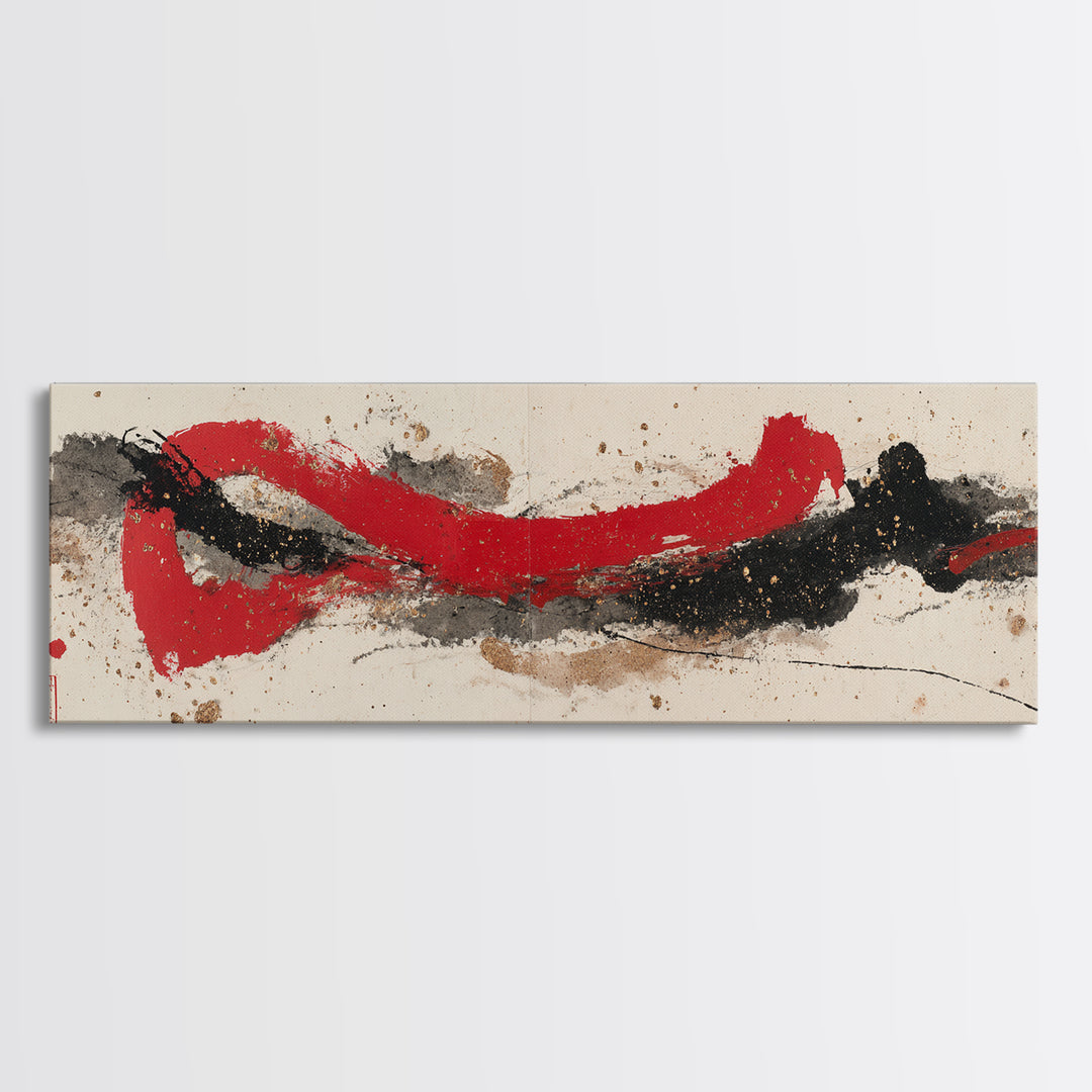 Bold Red Brushstroke Seal Abstraction Canvas Print, Calligraphy Art, Prints, Living Room Decor, Script, Bedroom Wall Decor, CAL-3x1-83