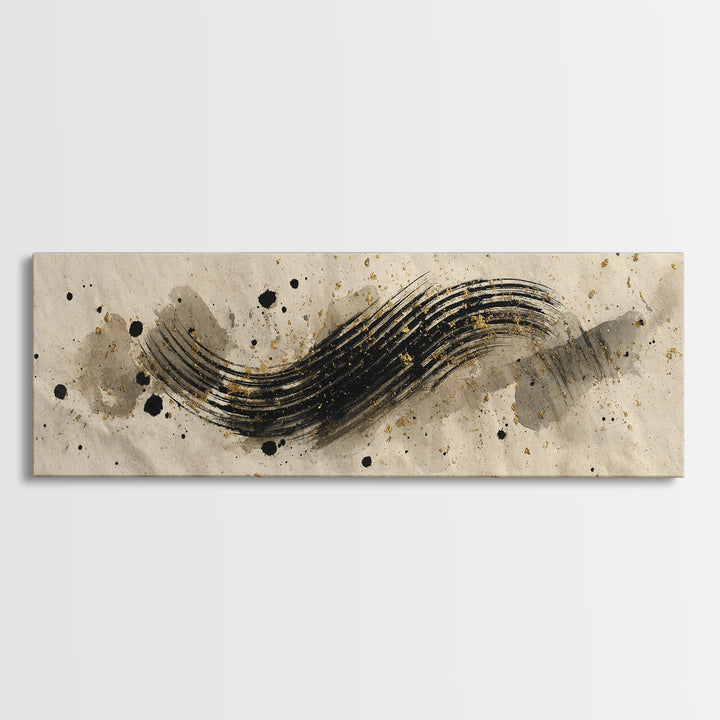 Abstract Prayer Flag of Brush Marks Framed Canvas Print, Calligraphy Art, Print, Living Room Decor, Fine Art, Script, CAL-3x1-87