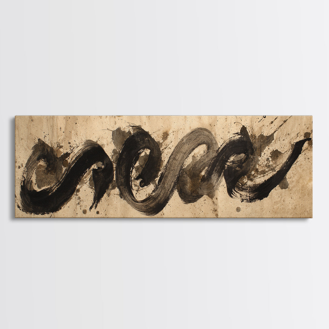 Expressive Musical Rhythm Painted as Ink Strokes Canvas Print, Calligraphy Art, Minimalist Decor, Living Room Decor, Script, CAL-3x1-88