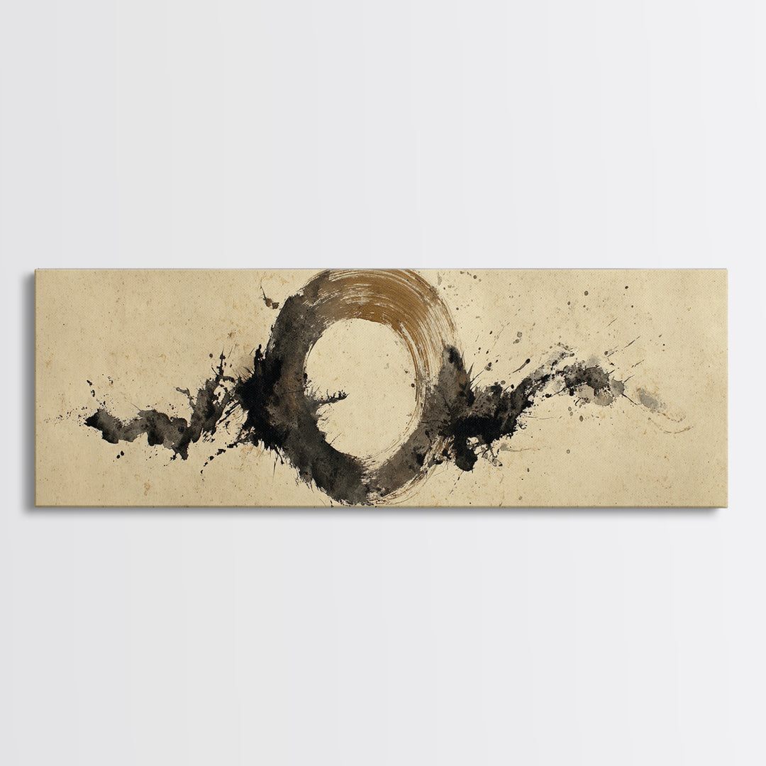 Japanese Brush Mark Circle Canvas Print, Calligraphy Art, Digital Prints, Living Room Decor, Script, Living Room Wall Art, CAL-3x1-92