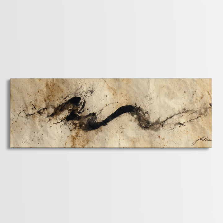 Minimal Black Calligraphy Rhythm Canvas Print, Calligraphy Art, Textured Painting, Living Room Decor, Fine Art, Script, CAL-3x1-95