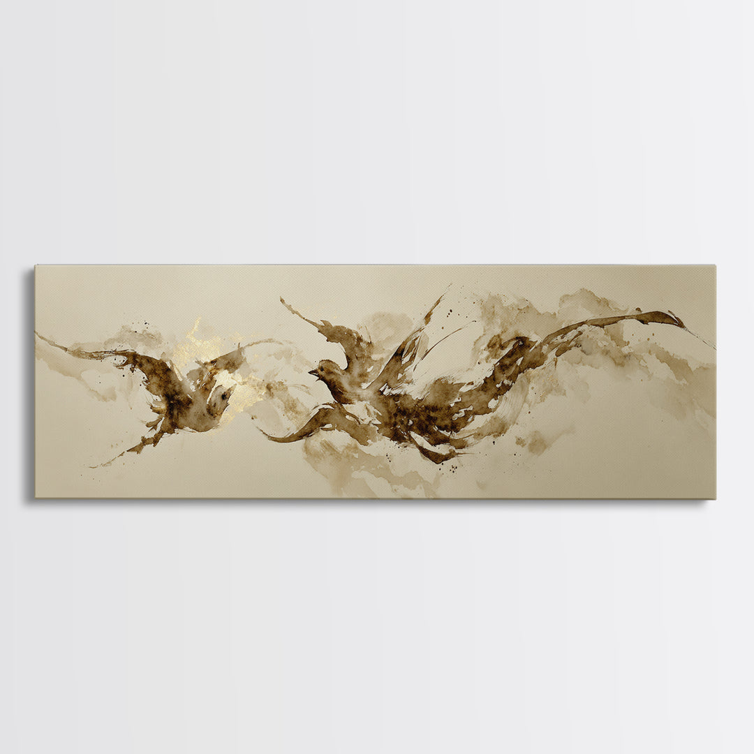 Calligraphic Bird Shape Formed from Flowing Lines Canvas Print, Calligraphy Art, Neutral Decor, Living Room Decor, Script, CAL-3x1-96
