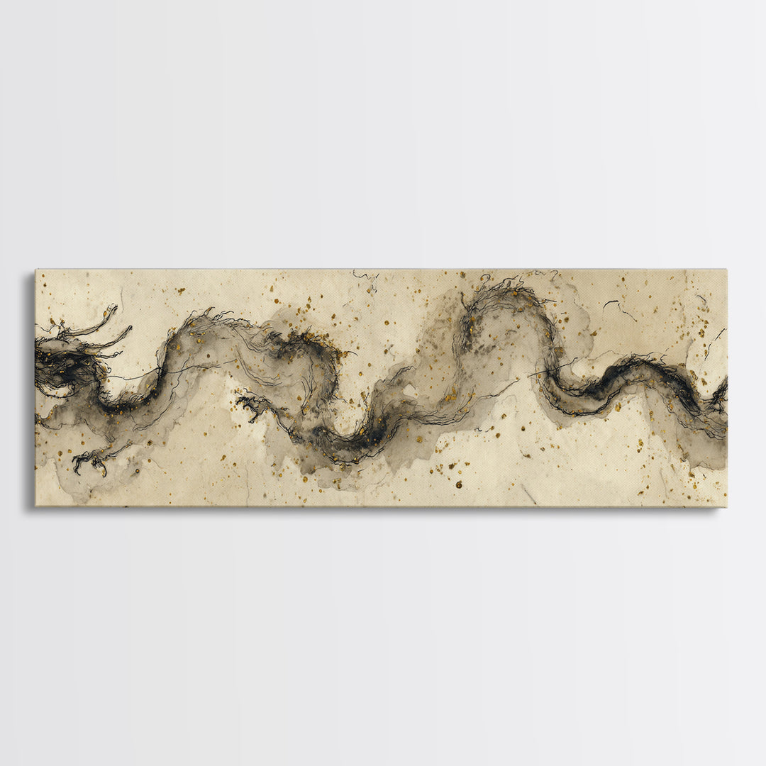 Ink Wash Dragon Curve Canvas Print, Calligraphy Art, Gallery Decor, Living Room Decor, Fine Art, Script, Contemporary Art, CAL-3x1-97