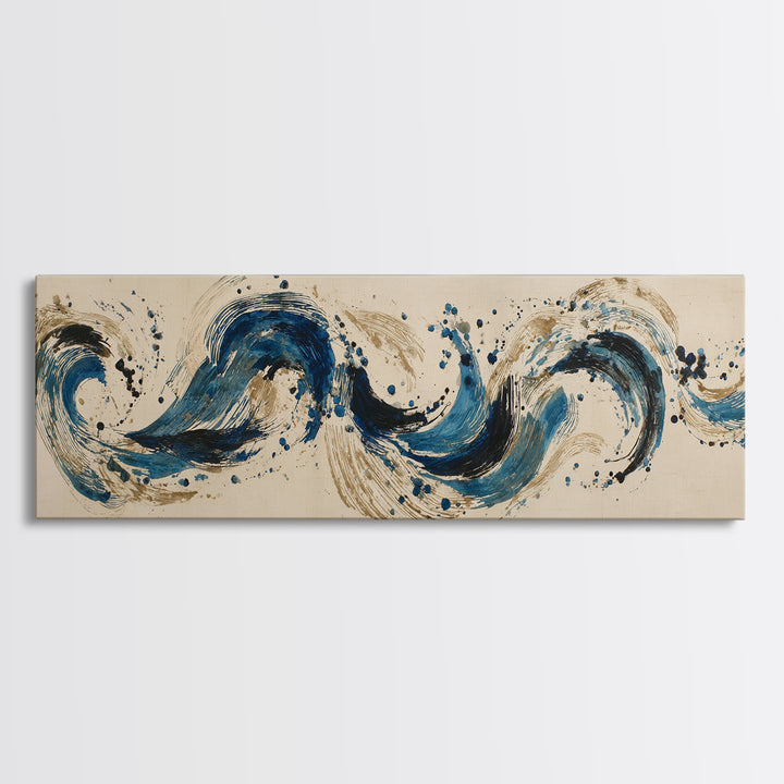 Modern Calligraphy Wave Canvas Print, Calligraphy Art, Minimalist Wall Art, Living Room Decor, Script, Statement Artwork, CAL-3x1-98
