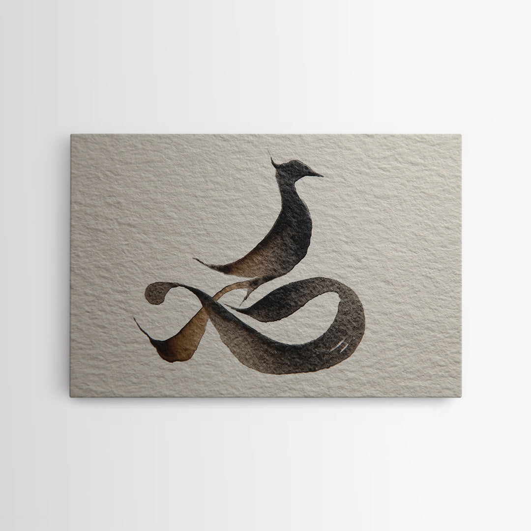 Calligraphic Bird Shape Formed from Flowing Lines Canvas Print, Calligraphy Art, Calligraphy, Living Room Decor, Script, CAL-3x2-12