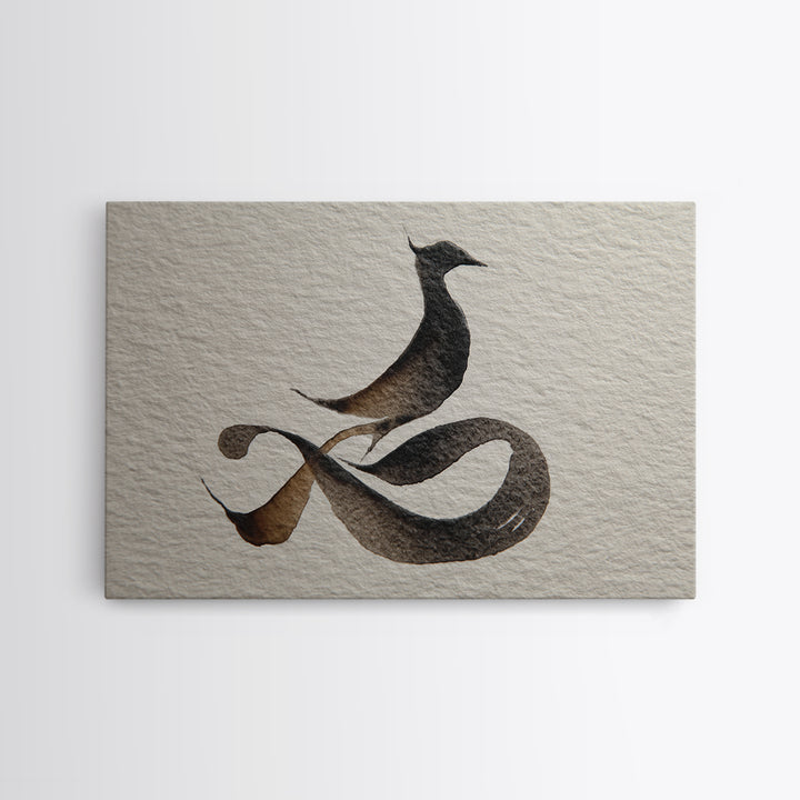 Calligraphic Bird Shape Formed from Flowing Lines Canvas Print, Calligraphy Art, Calligraphy, Living Room Decor, Script, CAL-3x2-12