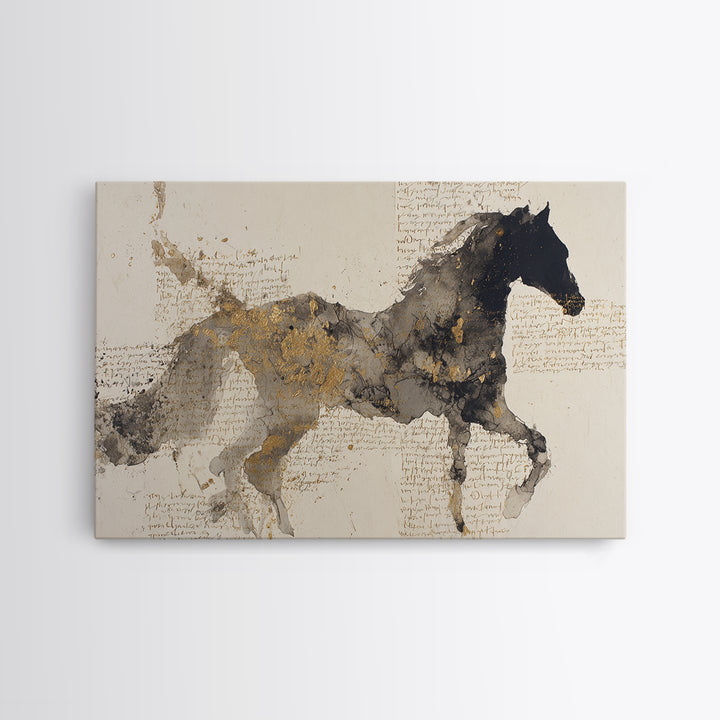 Calligraphic Horse Silhouette Made from One Line Canvas Print, Calligraphy Art, Living Room Wall Art, Living Room Decor, Script, CAL-3x2-21