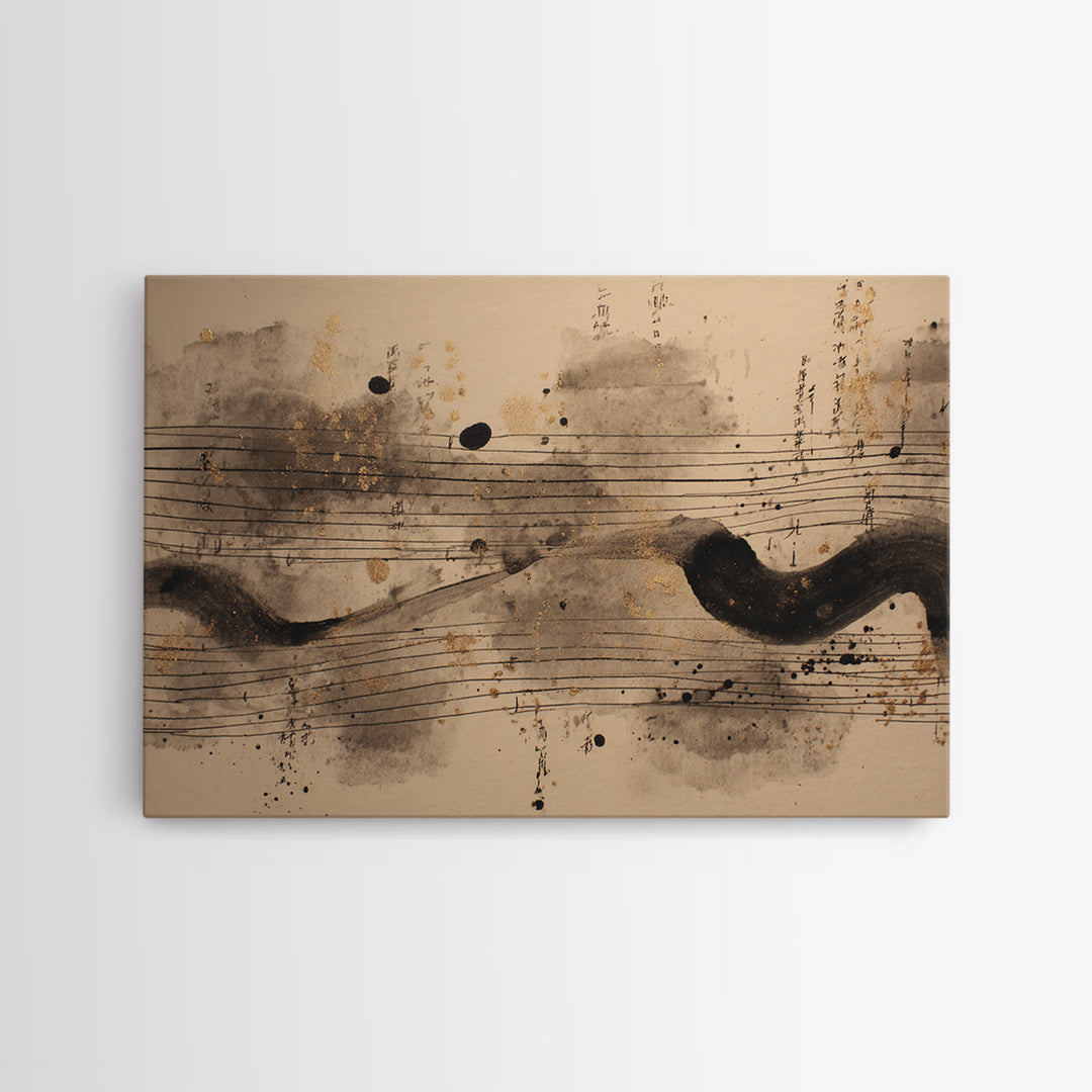 Expressive Musical Rhythm Painted as Ink Strokes Canvas Print, Calligraphy Art, Digital Print, Living Room Decor, Script, CAL-3x2-28