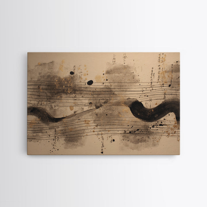 Expressive Musical Rhythm Painted as Ink Strokes Canvas Print, Calligraphy Art, Digital Print, Living Room Decor, Script, CAL-3x2-28