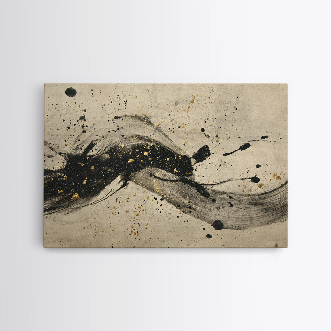 Large Sweeping Black Ink Gesture Like a Canvas Print, Calligraphy Art, Digital Download Art, Living Room Decor, Script, CAL-3x2-29