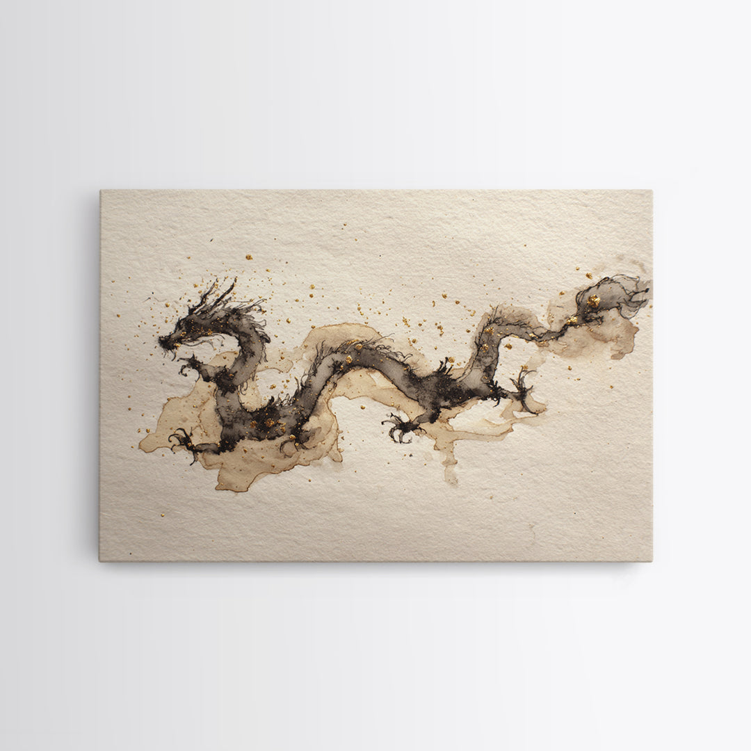 Ink Wash Dragon Curve Canvas Print, Calligraphy Art, Modern Art, Living Room Decor, Fine Art, Script, Fine Art Print, CAL-3x2-37