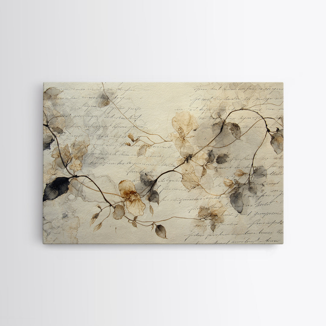 Floral Vine Created from Graceful Script Like Canvas Print, Calligraphy Art, Neutral Decor, Living Room Decor, Script, CAL-3x2-39