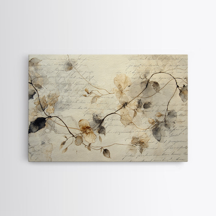Floral Vine Created from Graceful Script Like Canvas Print, Calligraphy Art, Neutral Decor, Living Room Decor, Script, CAL-3x2-39