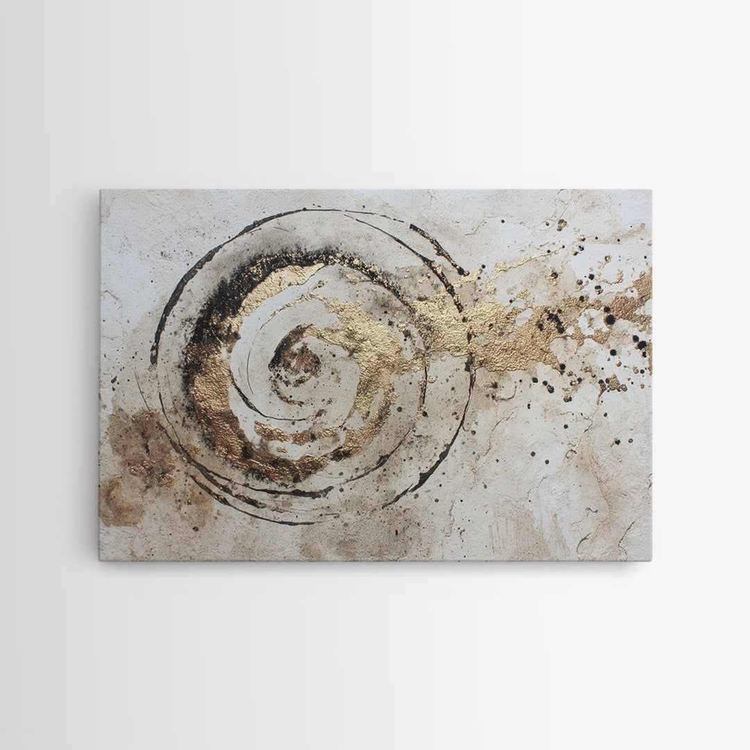 Gold Leaf Calligraphic Spiral on Plaster Surface Canvas Print, Calligraphy Art, Wall Art Print, Living Room Decor, Script, CAL-3x2-42