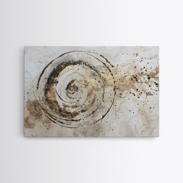 Gold Leaf Calligraphic Spiral on Plaster Surface Canvas Print, Calligraphy Art, Wall Art Print, Living Room Decor, Script, CAL-3x2-42