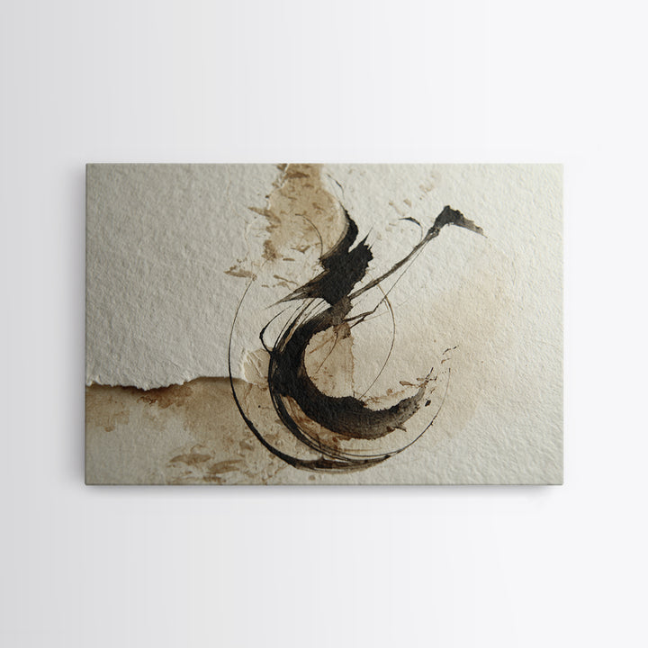 Large Sweeping Black Ink Gesture Like a Framed Canvas Print, Calligraphy Art, Custom Art, Living Room Decor, Fine Art, Script, CAL-3x2-5