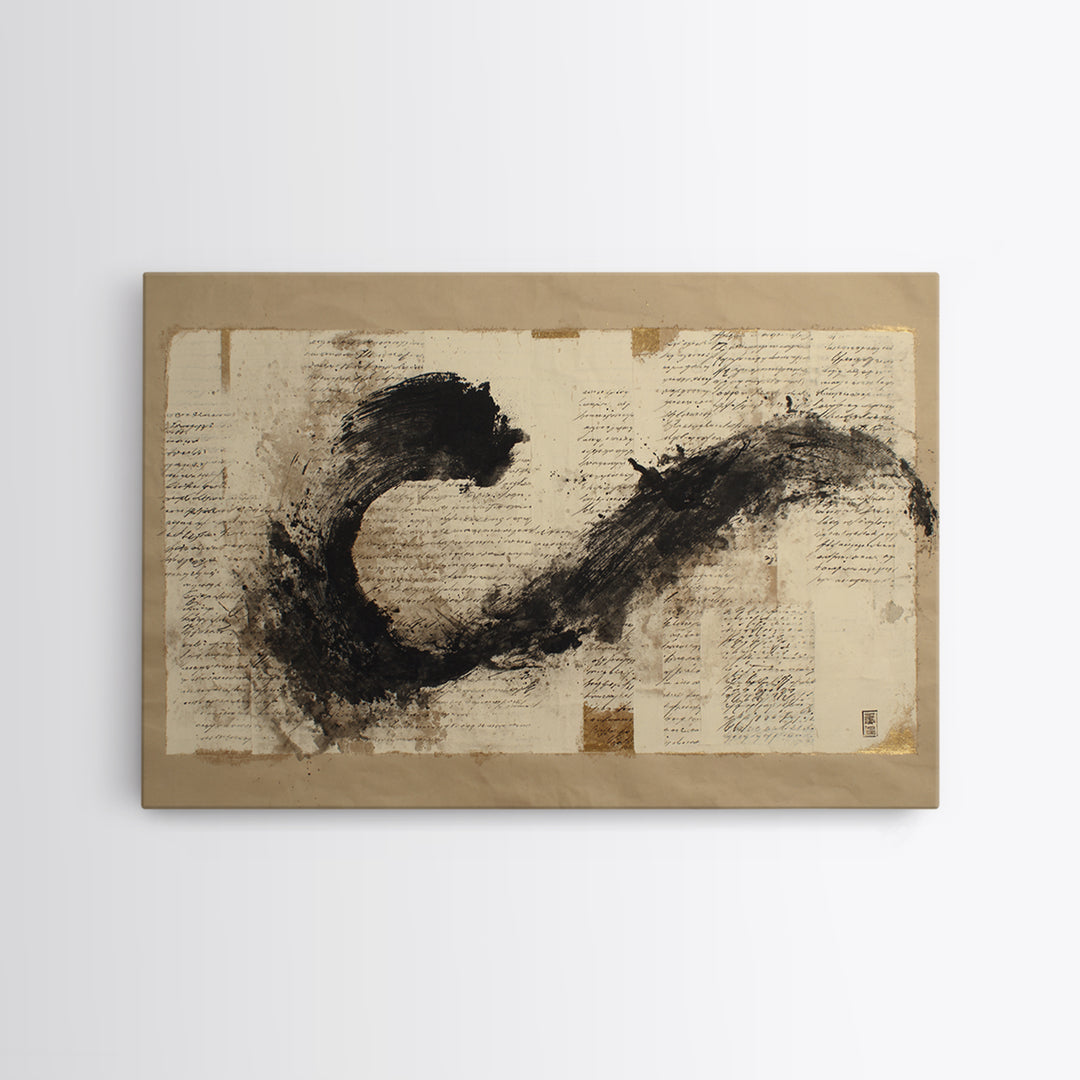 Large Sweeping Black Ink Gesture Like a Canvas Print, Calligraphy Art, Digital Download Art, Living Room Decor, Script, CAL-3x2-53