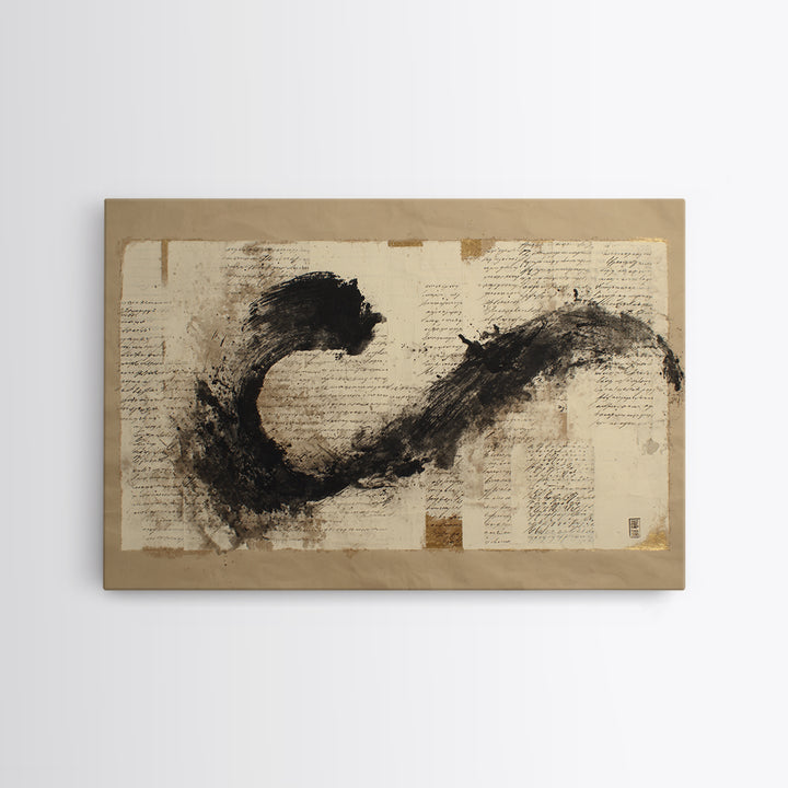 Large Sweeping Black Ink Gesture Like a Canvas Print, Calligraphy Art, Digital Download Art, Living Room Decor, Script, CAL-3x2-53
