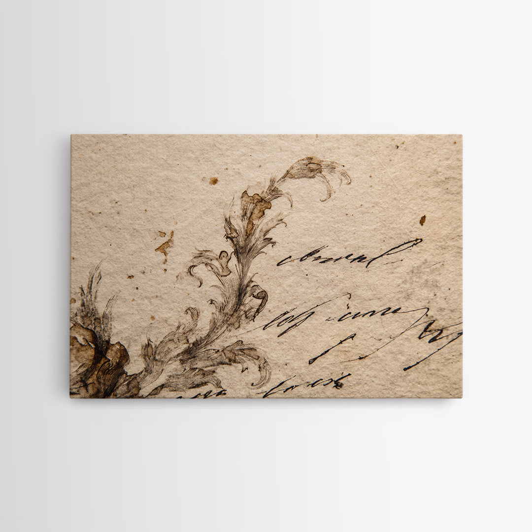 Single Elegant Flourish Shaped Like a Flower Canvas Print, Calligraphy Art, Watercolor Art, Living Room Decor, Script, CAL-3x2-57