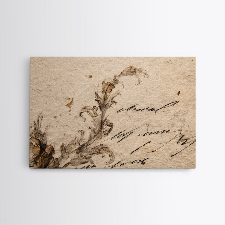 Single Elegant Flourish Shaped Like a Flower Canvas Print, Calligraphy Art, Watercolor Art, Living Room Decor, Script, CAL-3x2-57