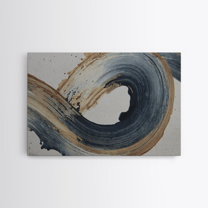 Layered Copper Ink Strokes on Dark Navy Canvas Print, Calligraphy Art, Living Room Wall Art, Living Room Decor, Script, CAL-3x2-58