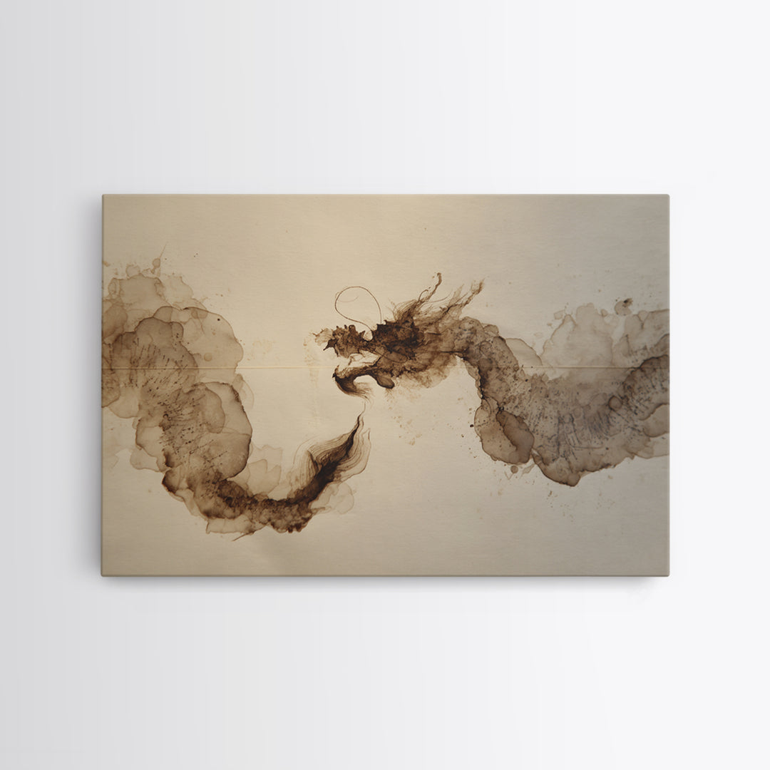 Ink Wash Dragon Curve Canvas Print, Calligraphy Art, Modern Art, Living Room Decor, Fine Art, Script, Fine Art Print, CAL-3x2-61