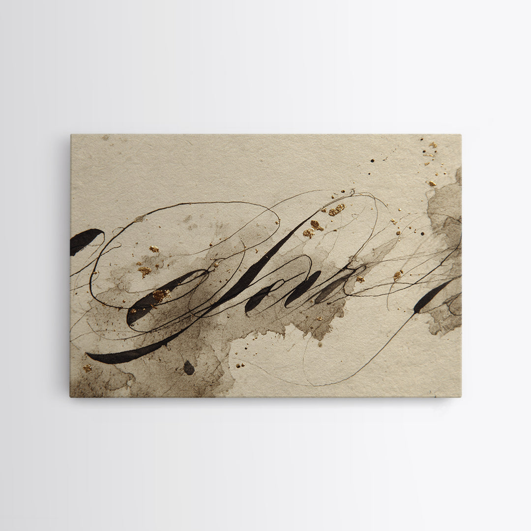 Romantic Handwritten Marks Without Readable Words Canvas Print, Calligraphy Art, Textured Painting, Living Room Decor, Script, CAL-3x2-67