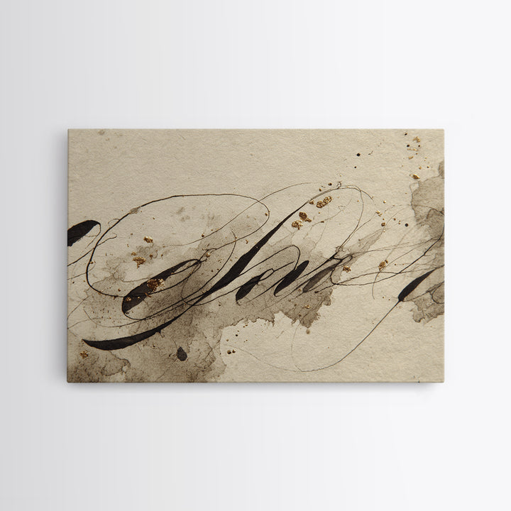 Romantic Handwritten Marks Without Readable Words Canvas Print, Calligraphy Art, Textured Painting, Living Room Decor, Script, CAL-3x2-67